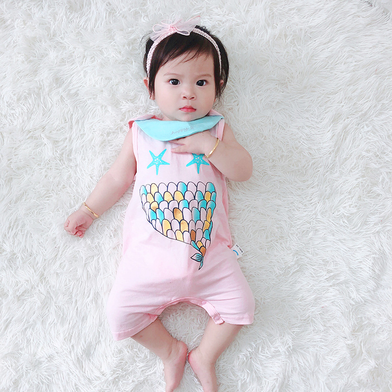 Summer Cotton Jumpsuit 0-6 Months Baby Color Fishtail Printed Vest Wholesale display picture 6