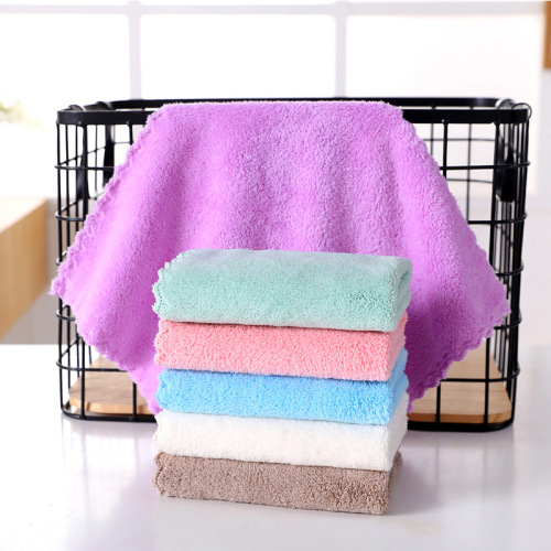 Yichang new coral velvet square towel, soft and absorbent face wash hand towel, kitchen cleaning towel, multi-purpose small square towel