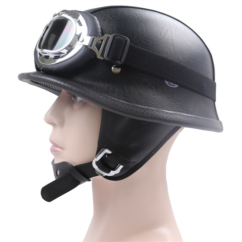 New Black Leather ZR307 American Brand WWII Retro M35 Shape Harley Helmet_voghion.com