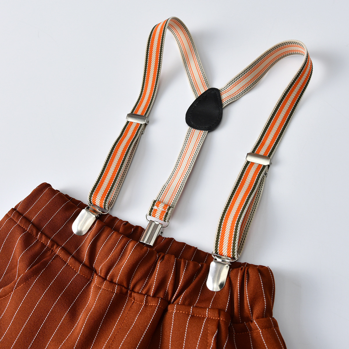 New Style Solid Color Shirt Striped Suspenders  Trousers Suit display picture 5
