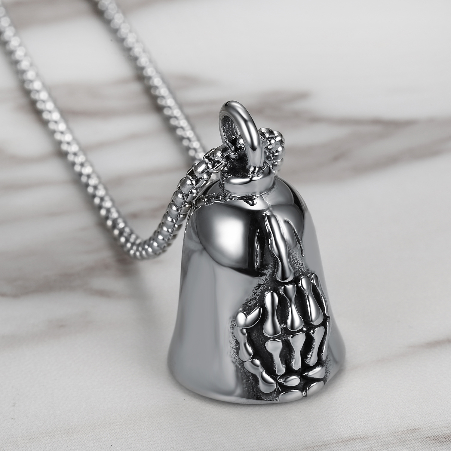 box chain Chain Type Street Occasion Titanium Steel Material Bell Pattern Punk Bell Titanium Steel Plating Men's Pendant Necklace