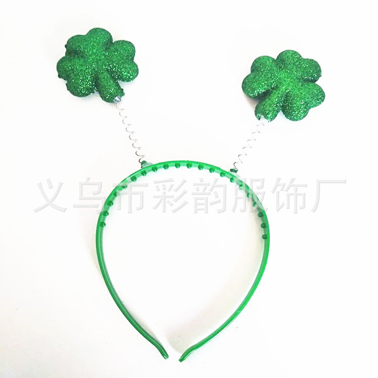 Fabricante directo para el día de San Patricio de trébol irlandés de cebolla polvo de cabeza banda de pelo de película de trébol verde