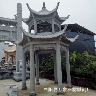 批发晚霞红花岗岩石雕凉亭 公园广场庭院景区六角亭子支持定做