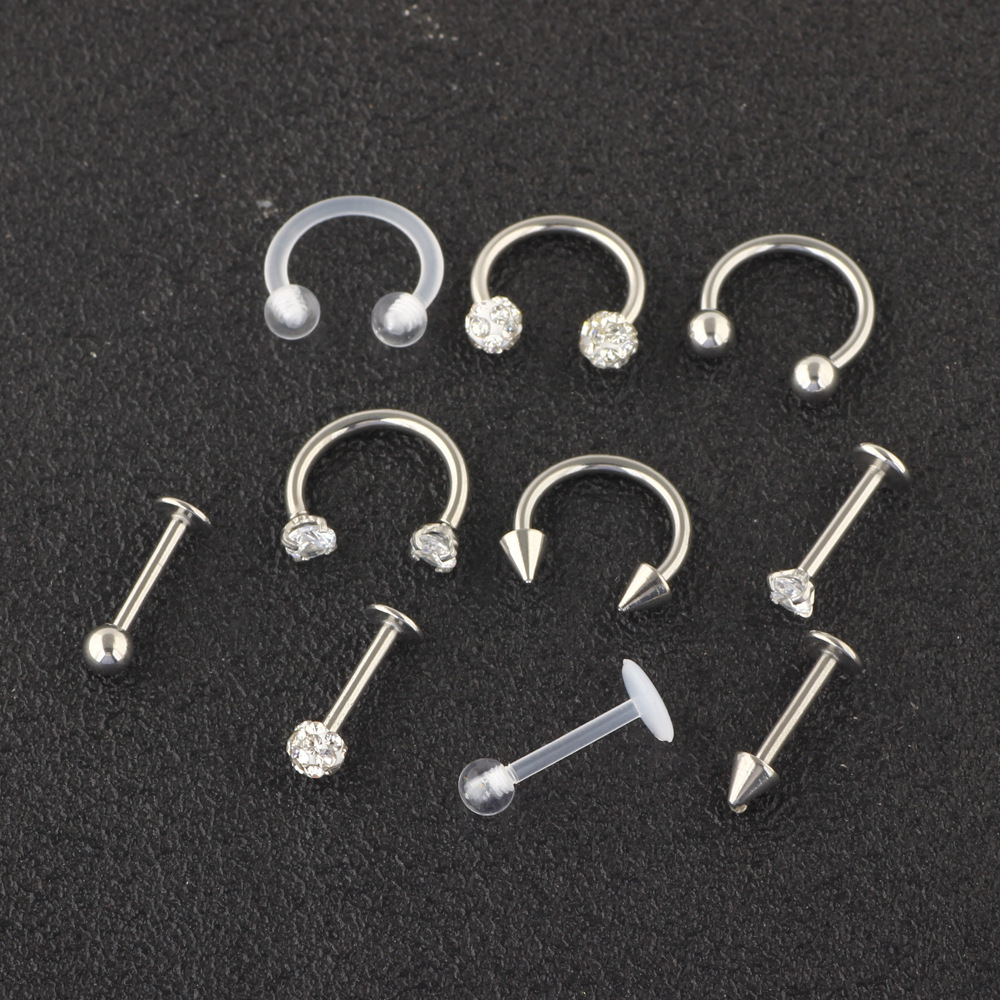 10Pcs Body Piercing Jewelry Set - Rose Gold Stainless Steel Nose Studs Earrings Cartilage Studs Floral Design detail image 7