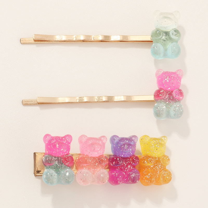 Sweet Crystal Flower Hairpin Candy Color Bear Side Clip Set Wholesale Nihaojewelry display picture 2