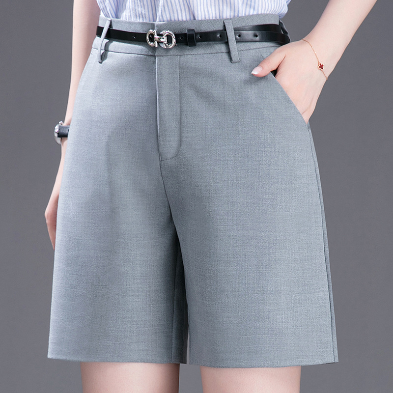 No. 1 Women's Professional Suit Shorts Casual High Waisted Quarter Pants Thin Gray Straight-Leg Pants