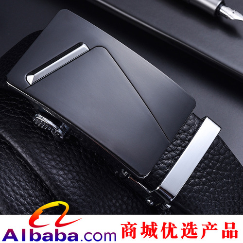 Factory-direct men's automatic-buckle leather belt with full-grain cowhide — wholesale business gift pants belts