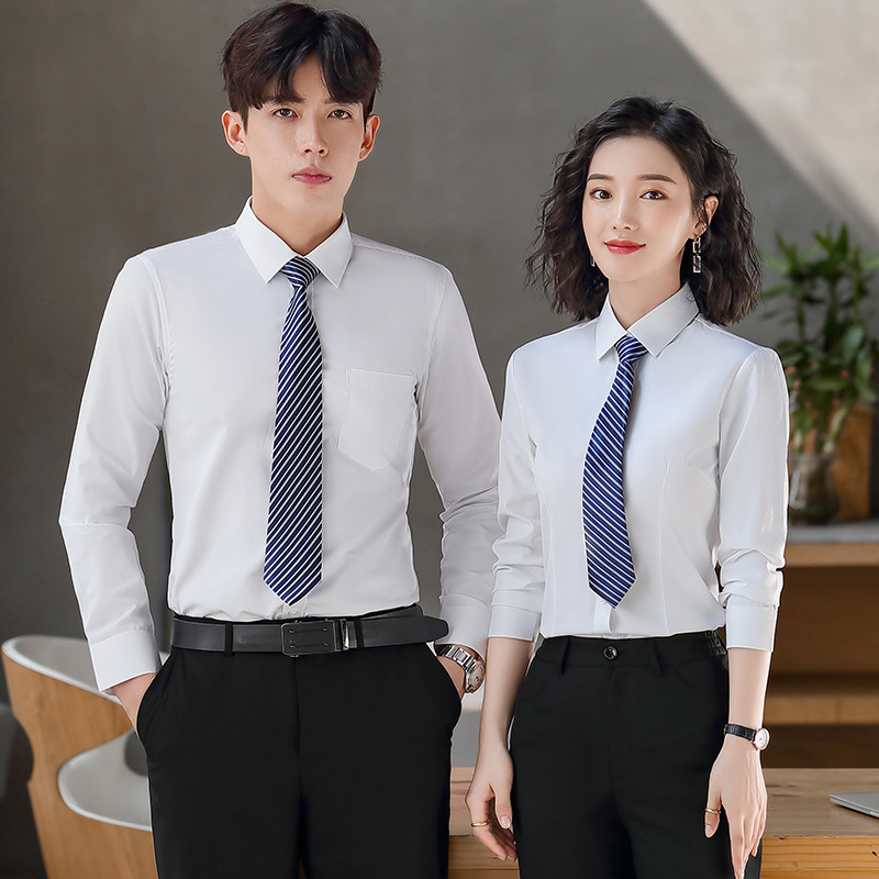 Men's and women's professional shirt long sleeve custom embroidered logo shirt buckle anti-light yellow enterprise uniform formal outfit Men's and women's professional shirt long sleeve custom embroidered logo shirt buckle anti-light yellow enterprise uniform formal outfit