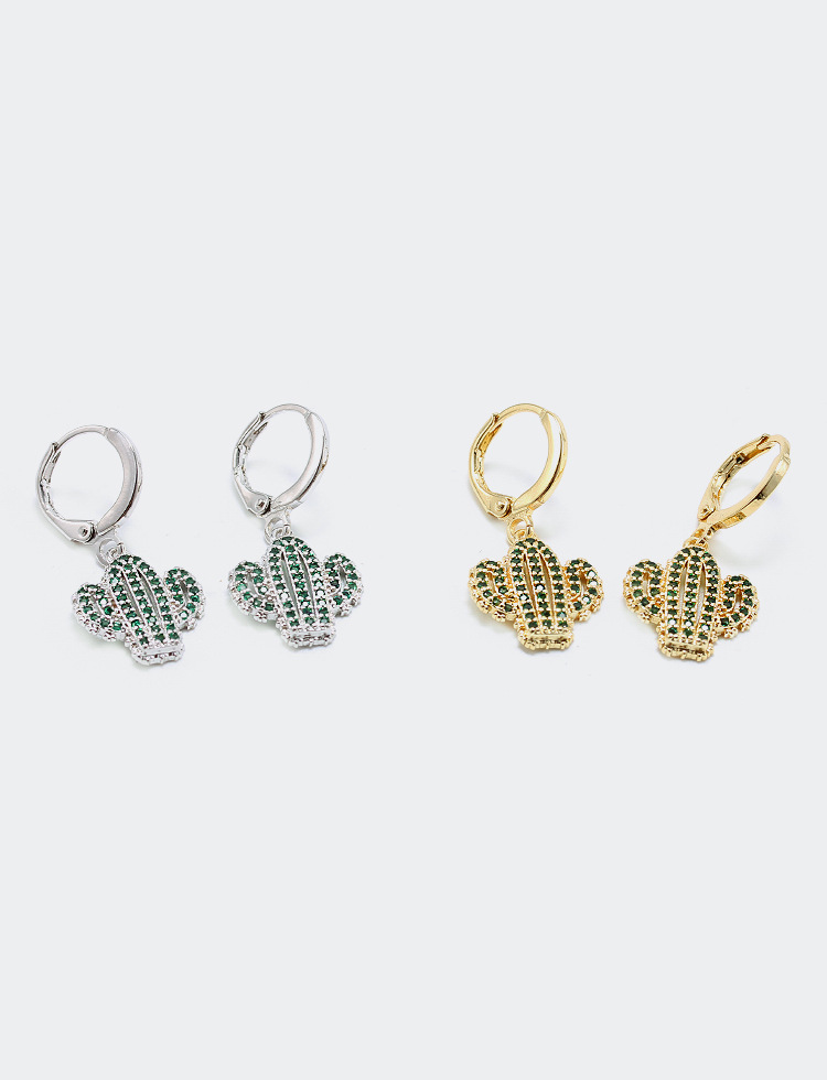 Boucles D&#39;oreilles Cactus Zircon Vert Cuivre De Mode En Gros display picture 6