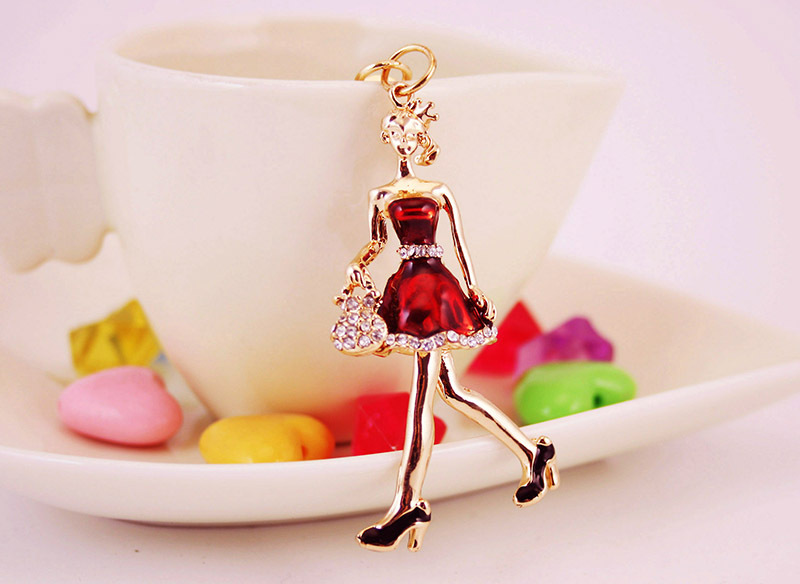 28g Weight Alloy, Metal Material Doll Pattern Unisex Gender Purple, Red, Black Color Little Girl Pendant Keychain 5