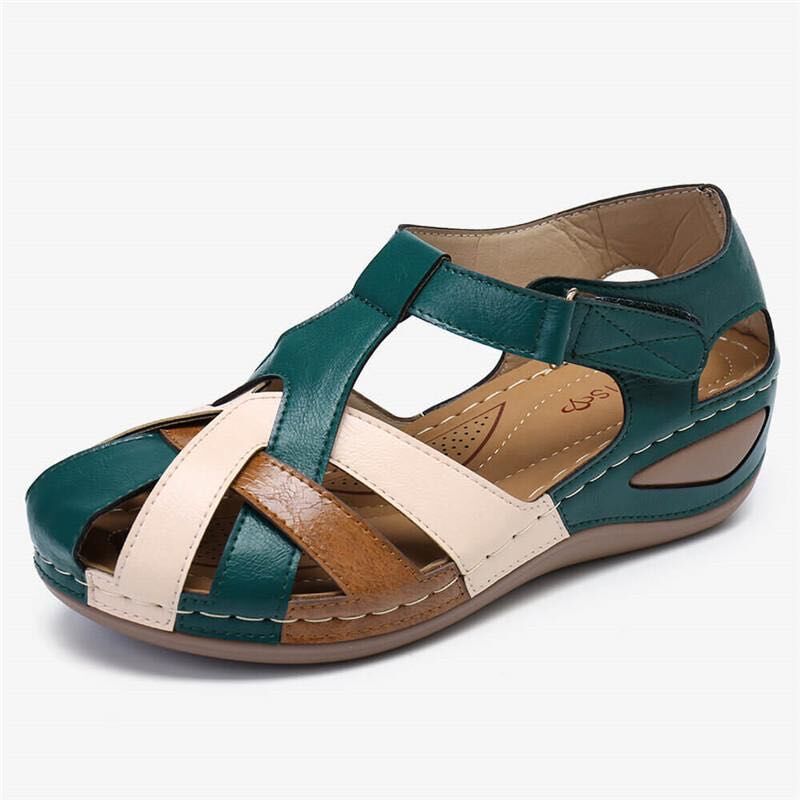 Cross-border Amazon export women's shoes 2020 Summer new style European and American retro round-toe wedge heel cross-buckle women's sandals undefined