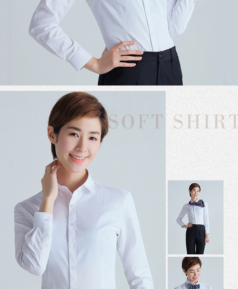 新款女士方领长袖衬衫商务工作服定制LOGO女职业装白衬衣一件代发详情图10