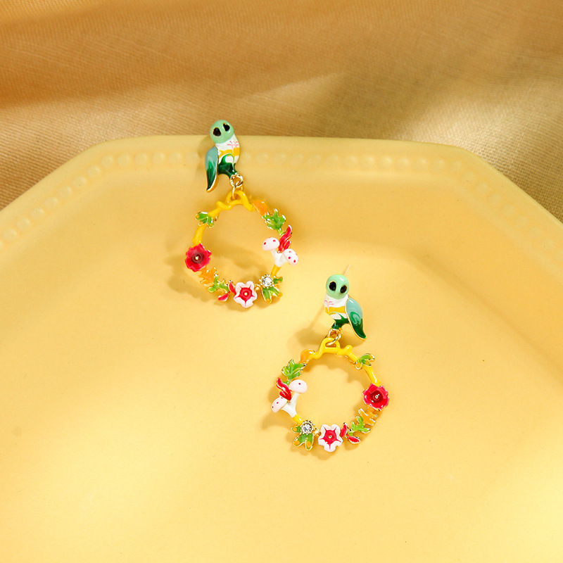 Creative Enamel Glaze Owl Earrings Simple Earrings Flower Ear Studs Wholesale display picture 4