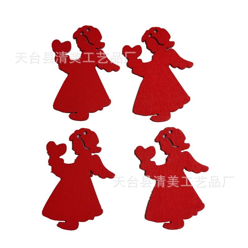 Productos de madera de la serie de Navidad roja DIY colgante de dibujos animados de Navidad de madera 10 piezas un paquete con 10 cuerda de cáñamo