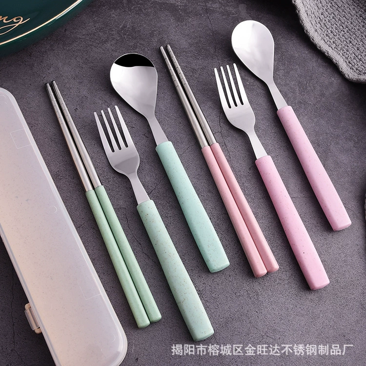 Creative handheld tableware stainless steel, set for elementary school students, Birthday gift, 3 piece set