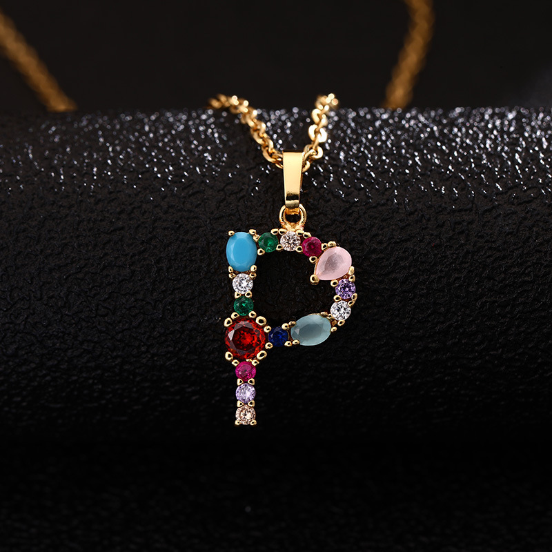 Lady Letter Agate Plating Zircon Pendant Necklace 1 Piece