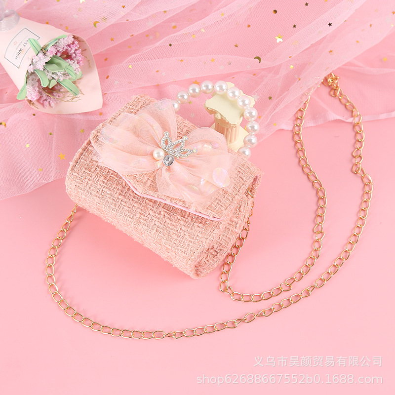 Chanel estilo corona de los niños arco colorido boutique moda portátil perla crossbody bolso las muchachas 714