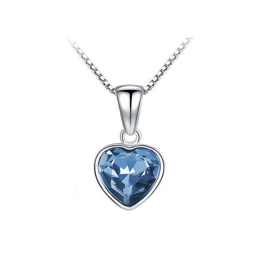 Heart of the Ocean necklace sterling silver Austrian crystal pendant Korean style fashion love clavicle chain heart-shaped commemorative gift