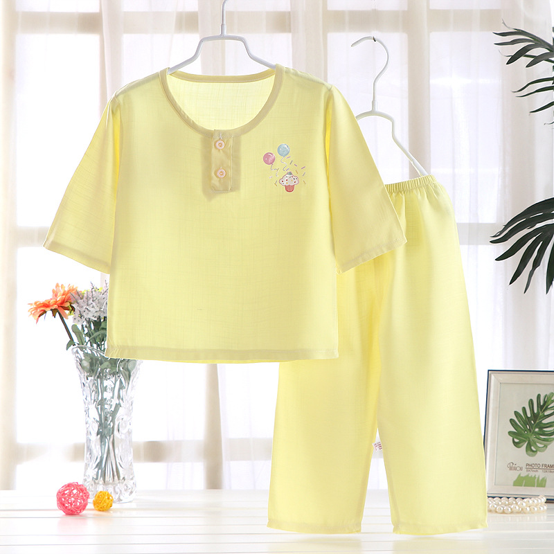 儿童睡衣女童男童竹节棉绸套装1~16岁童装空调服家居服批发|ru