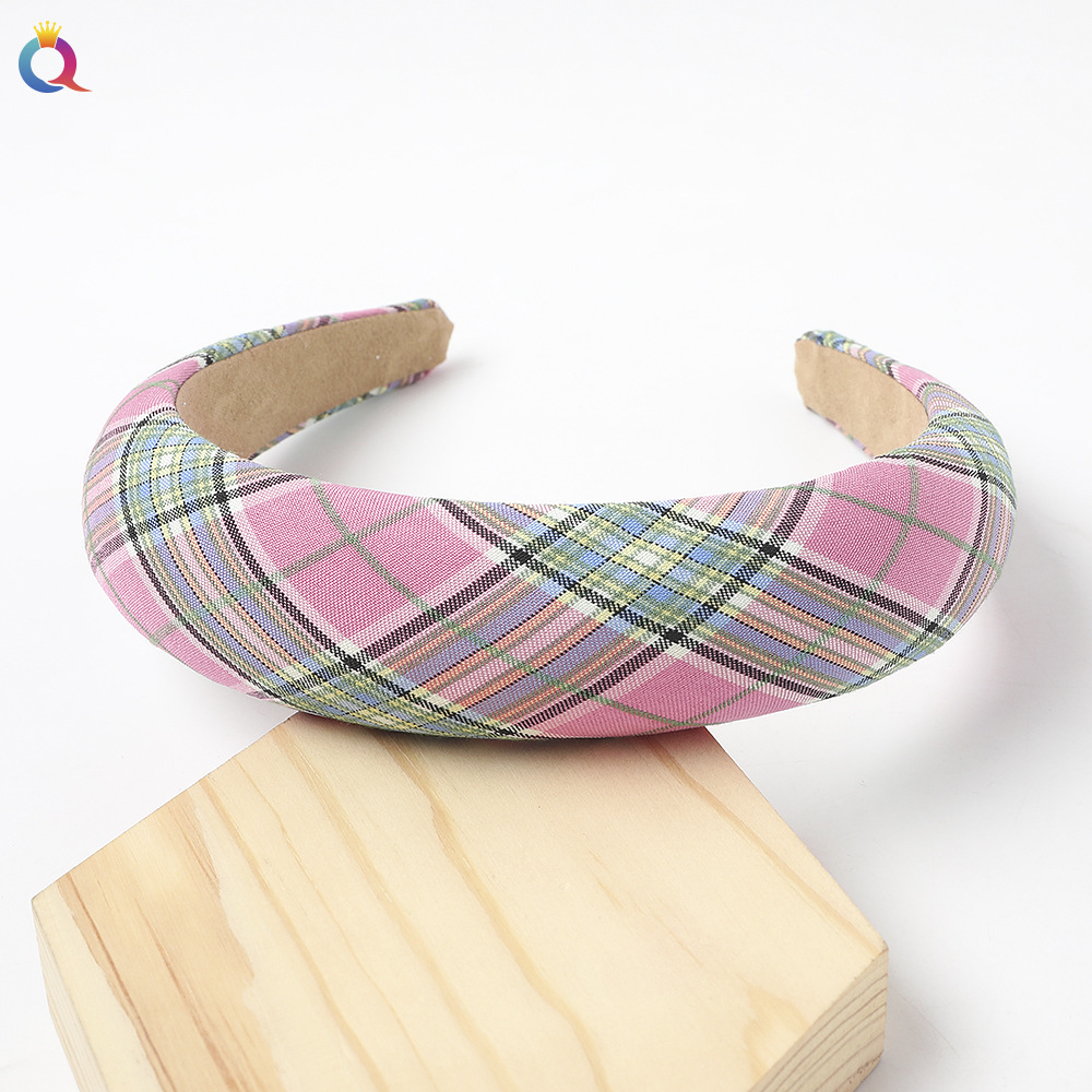 New Fashion Leather Sponge Hair Hoop Cloth Plaid Thick Wrapping Broadband Headband Nihaojewelry Wholesale display picture 16