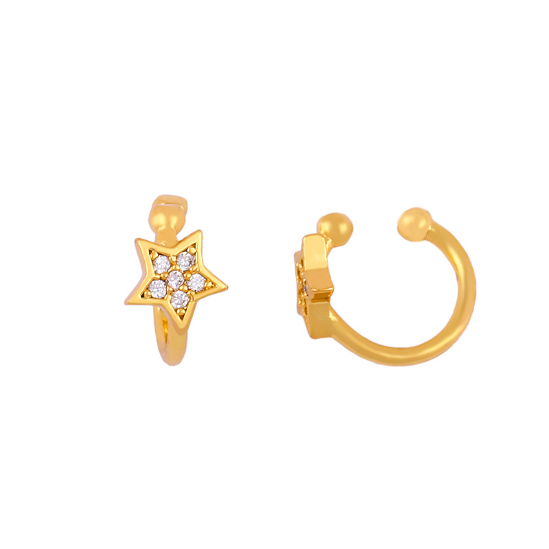 Star And Moon Ear Clips Micro-set Color Zircon Ear Clips C-shaped Earrings display picture 2