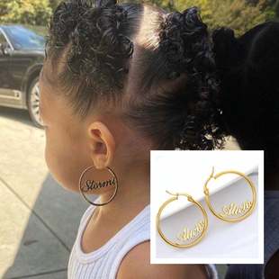 ins Style Name Custom Kidsren's Stainless Steel 30mm Letter Earrings European and American Popular Jewelry Cross-border Hot Sale