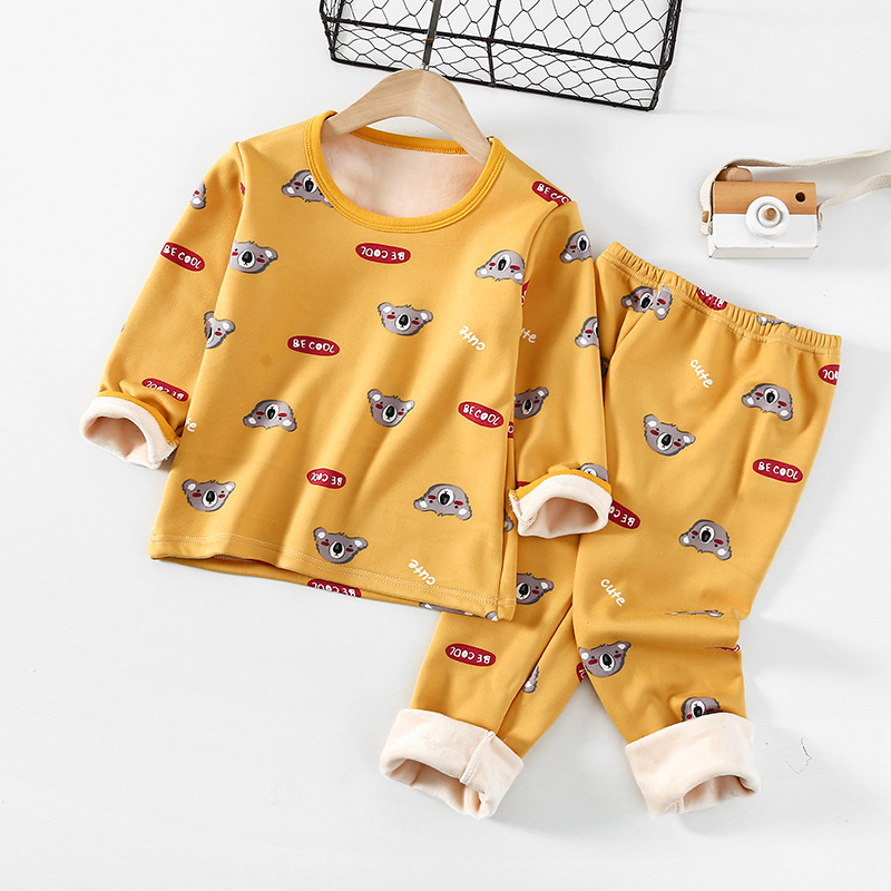 厂家直供 卡通冬季休闲儿童套头衫 动漫通用黄色棉裤套装两件套