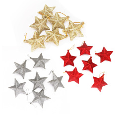 現物クリスマス装飾品プレゼント金粉五芒星クリスマスツリーアクセサリー金銀赤5cm 6個入り