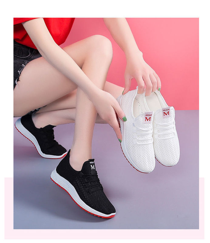 New Casual Women's Sports Shoes Dropshipping Cross-Border Mesh Breathable Shoes Fly-Woven Soft-Soled Walking Shoes Plus Velvet Shoes for Women