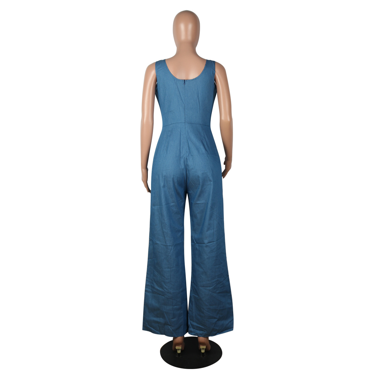 Boutique Casual Denim Solid Color Vest Backless Jumpsuit