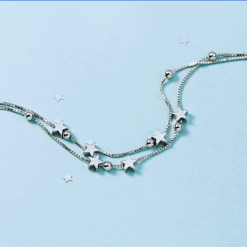Cute and Sweet Baby's Breath Star Silver Chain Double Star Jewelry Simple Box Chain Love Gift Women's New Arrival