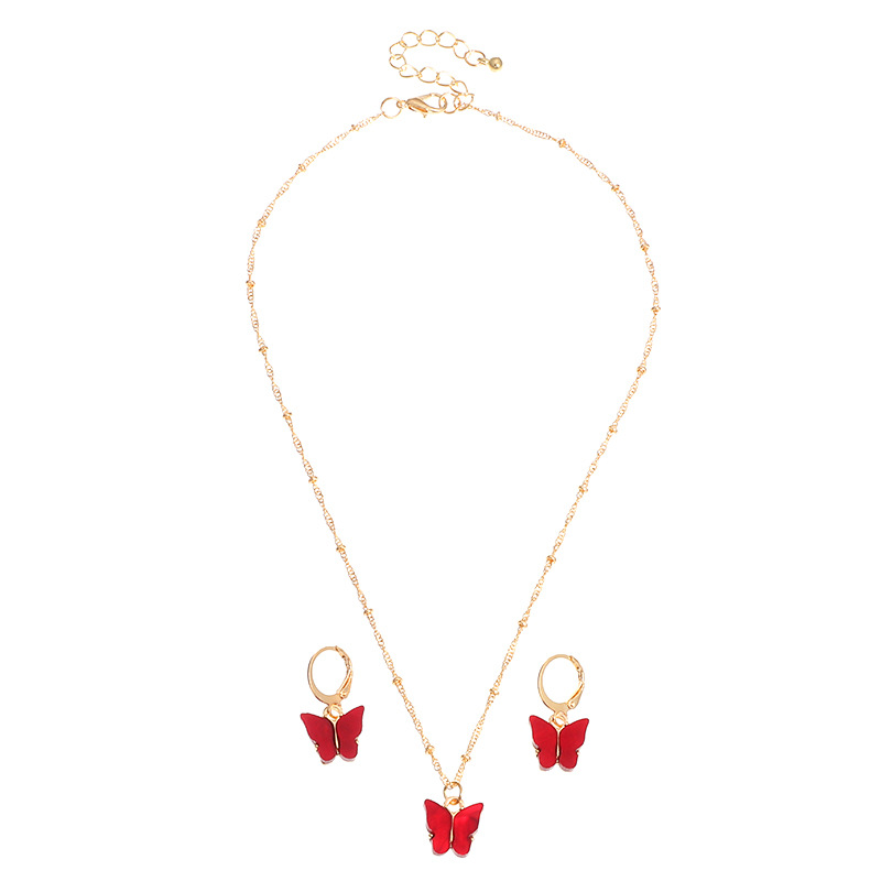 explosive accessories multicolor butterfly necklace earring set temperament small butterfly jewelry