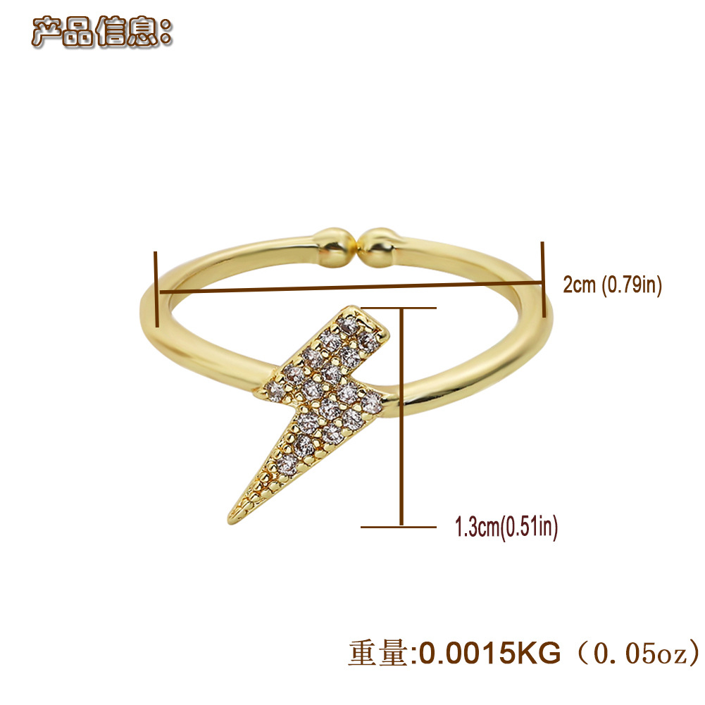 Korea Fashion  Lightning Shape Copper Inlaid Zircon Ring display picture 1