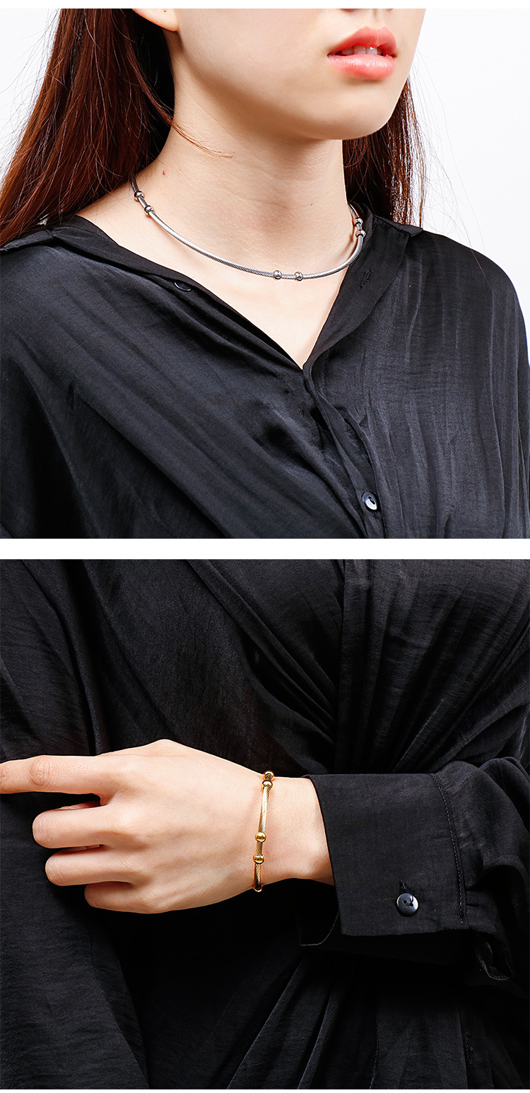 European and American New Simple Small Beads Titanium Steel Open-End Collar Bracelet Fashion DIY Pen