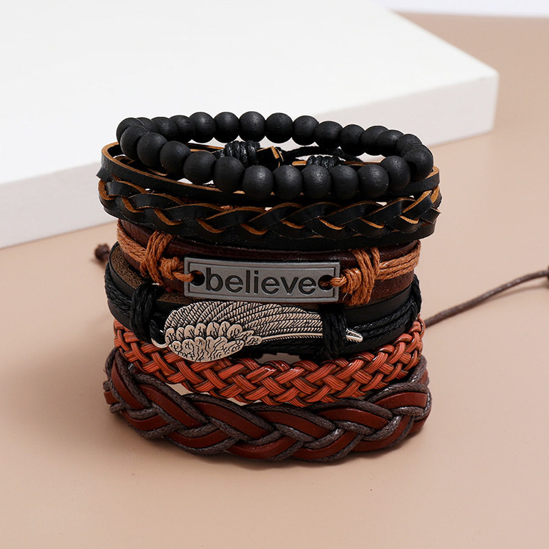 Fashion new multi-layer woven retro cowhide simple  believe leather bracelet