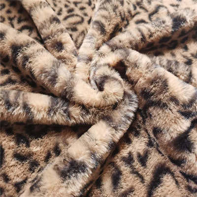 服装面料 豹纹小兔毛 驼色动物毛绒 人造毛 家纺 家居服 箱包绒布