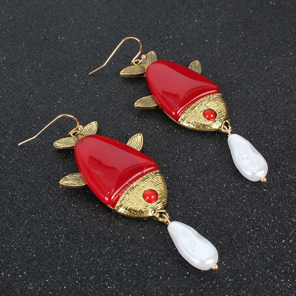 Fashion Style Alloy Oil Drop Earrings Exaggerated Creative Fish-shaped Earrings Wholesale Nihaojewelry display picture 8