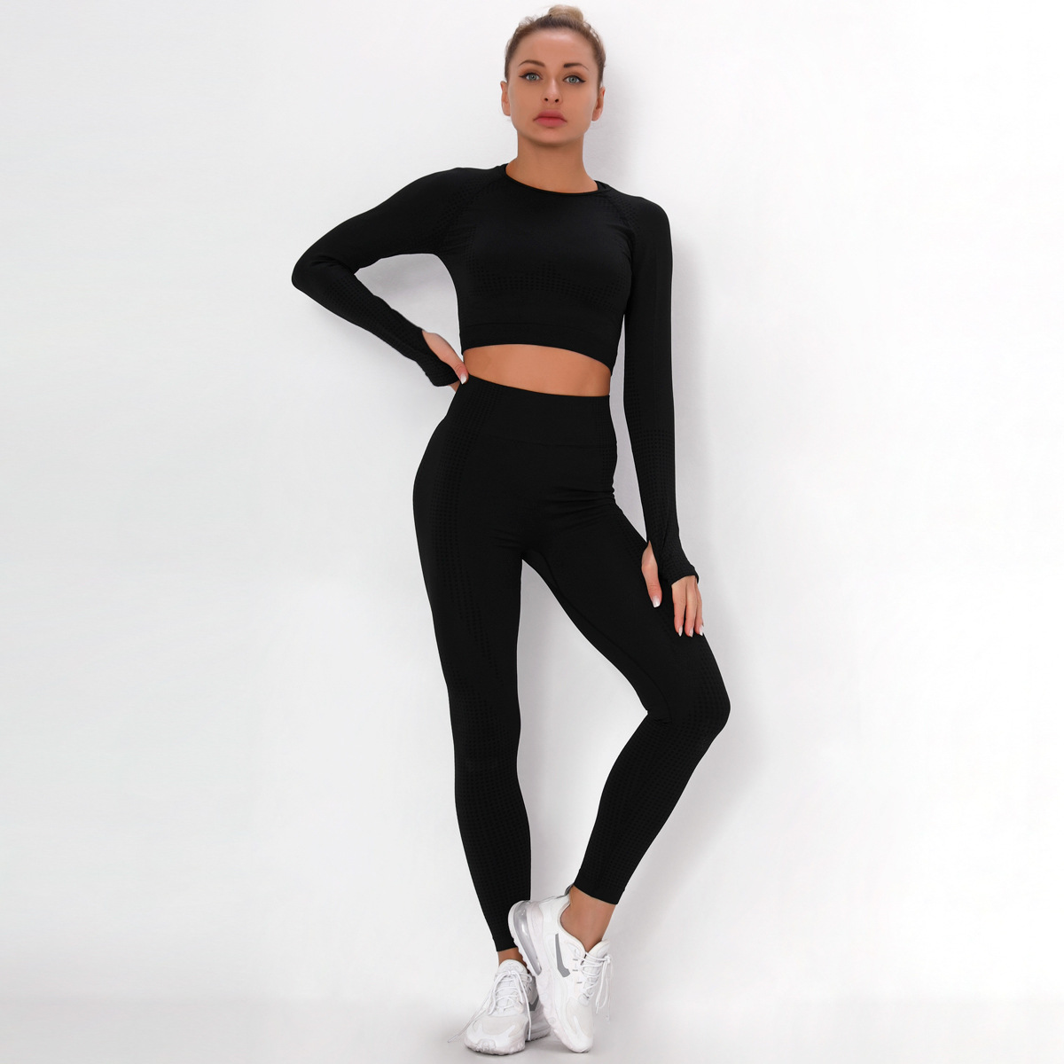 seamless knitted tight-fitting dot jacquard sports suit  NSLX8995