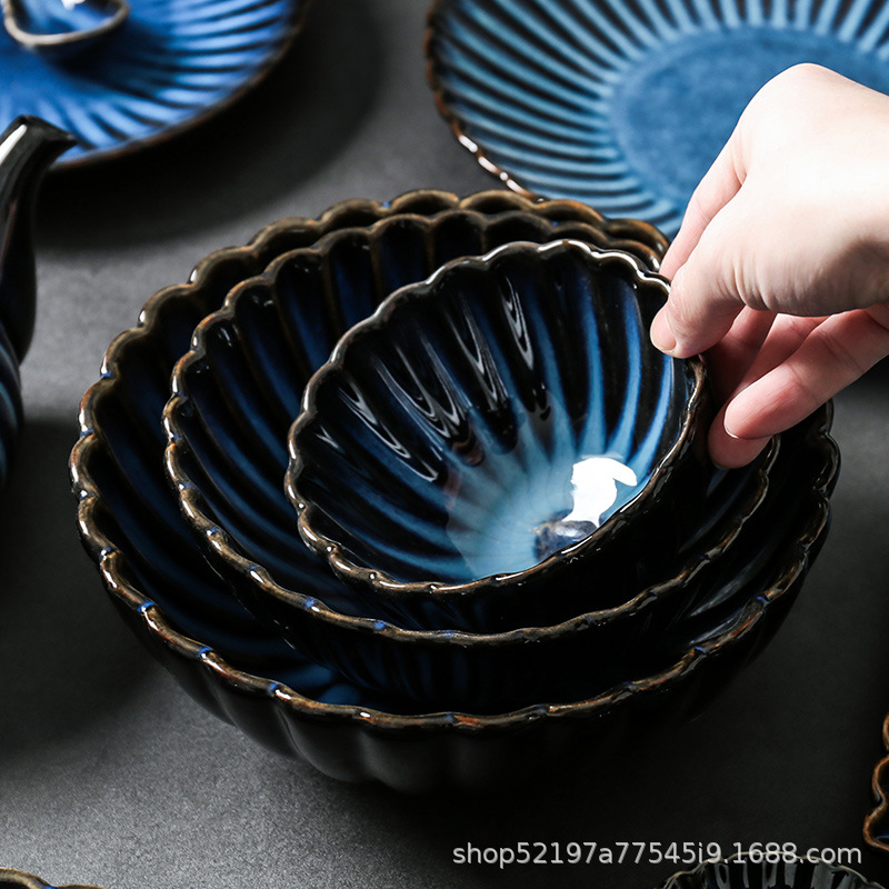 Estilo japonés de la vendimia crisantemo horno tazón y plato traje nórdico hogar tazón plato occidental plato vajilla de cerámica vajilla de regalo