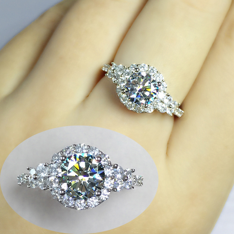imported D color Moissanite diamond ring group setting luxury 2 carat round bag ring