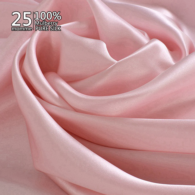 25姆米重磅真丝素绉缎 100%桑蚕丝高档丝绸真丝缎面料布料|ru