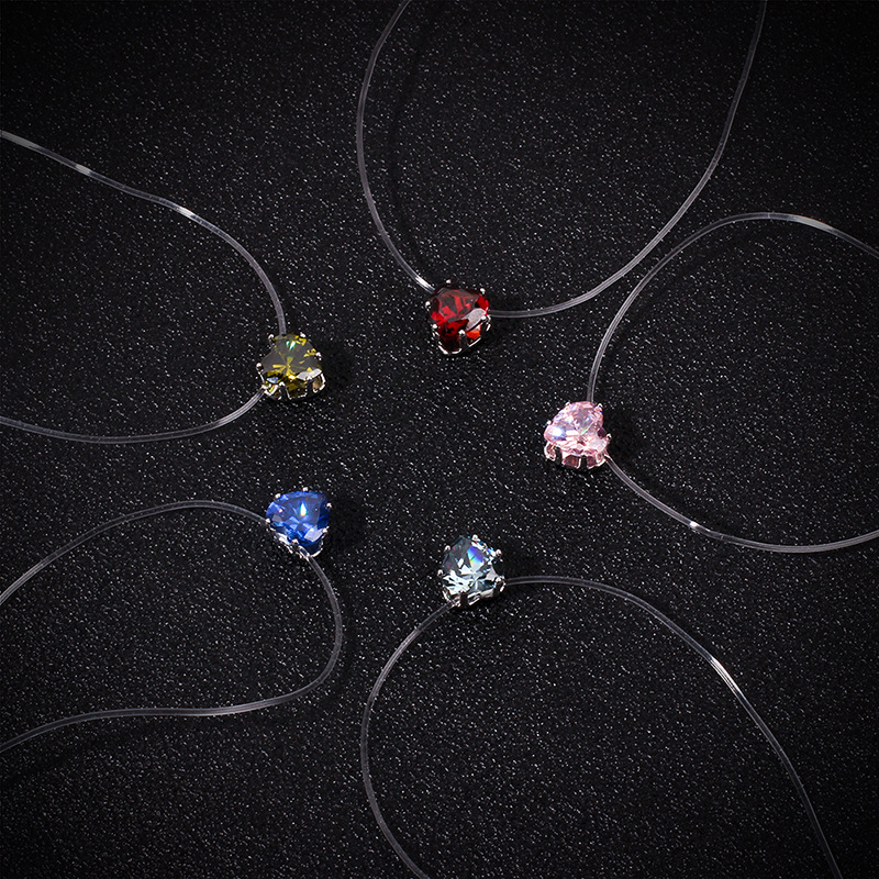 3g Weight Alloy Pendant Material Necklace Classification Fishing Line Chain Material Woven Chain Chain Type Travel Occasion Fishing Line Material Heart Shape Pattern Women'S Gender Simple Style Style Pink, Red, Green, Blue Color Simple Style Heart Shape Fishing Line Woven Chain Pendant Necklaces Wholesale 11