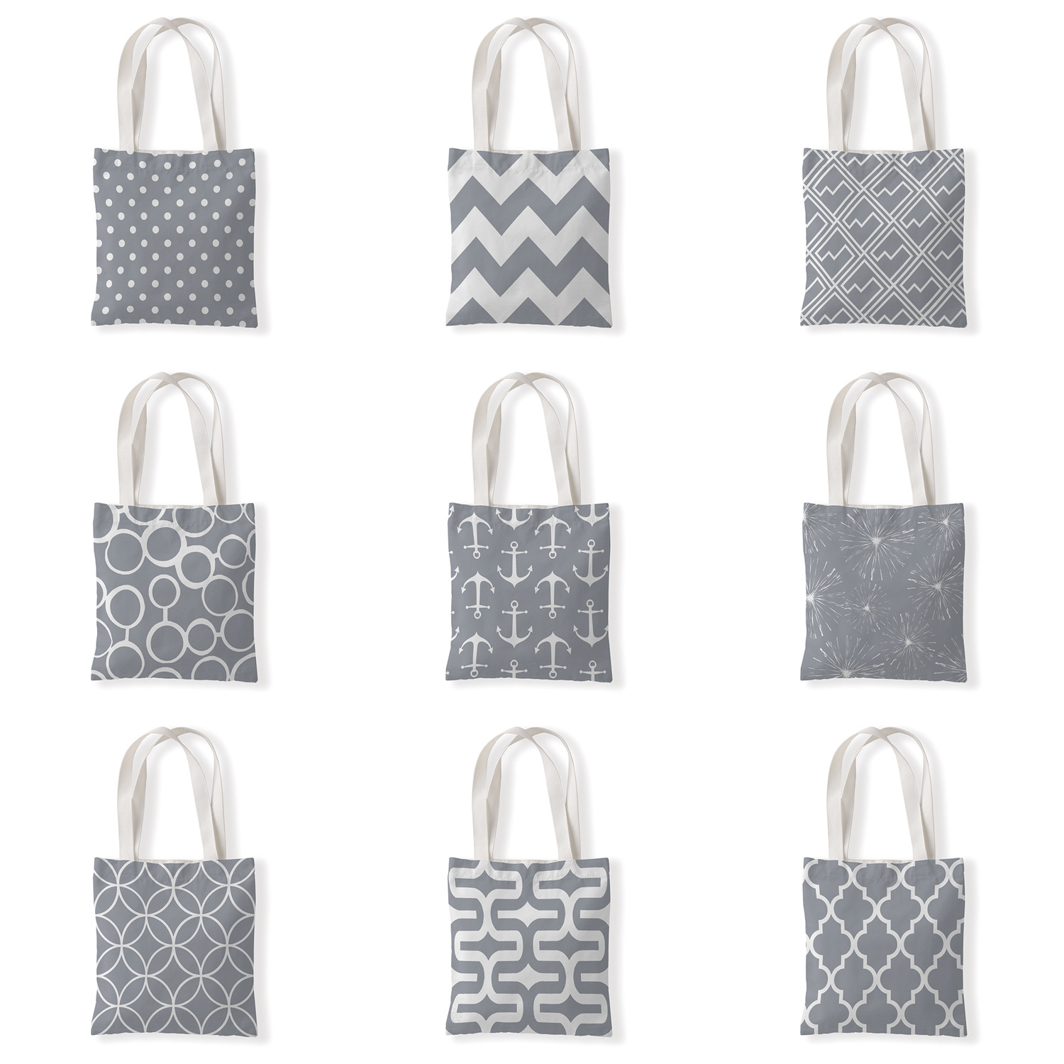 灰色几何创意图案帆布材质袋单肩学生小手拎包零钱袋休闲百搭女包