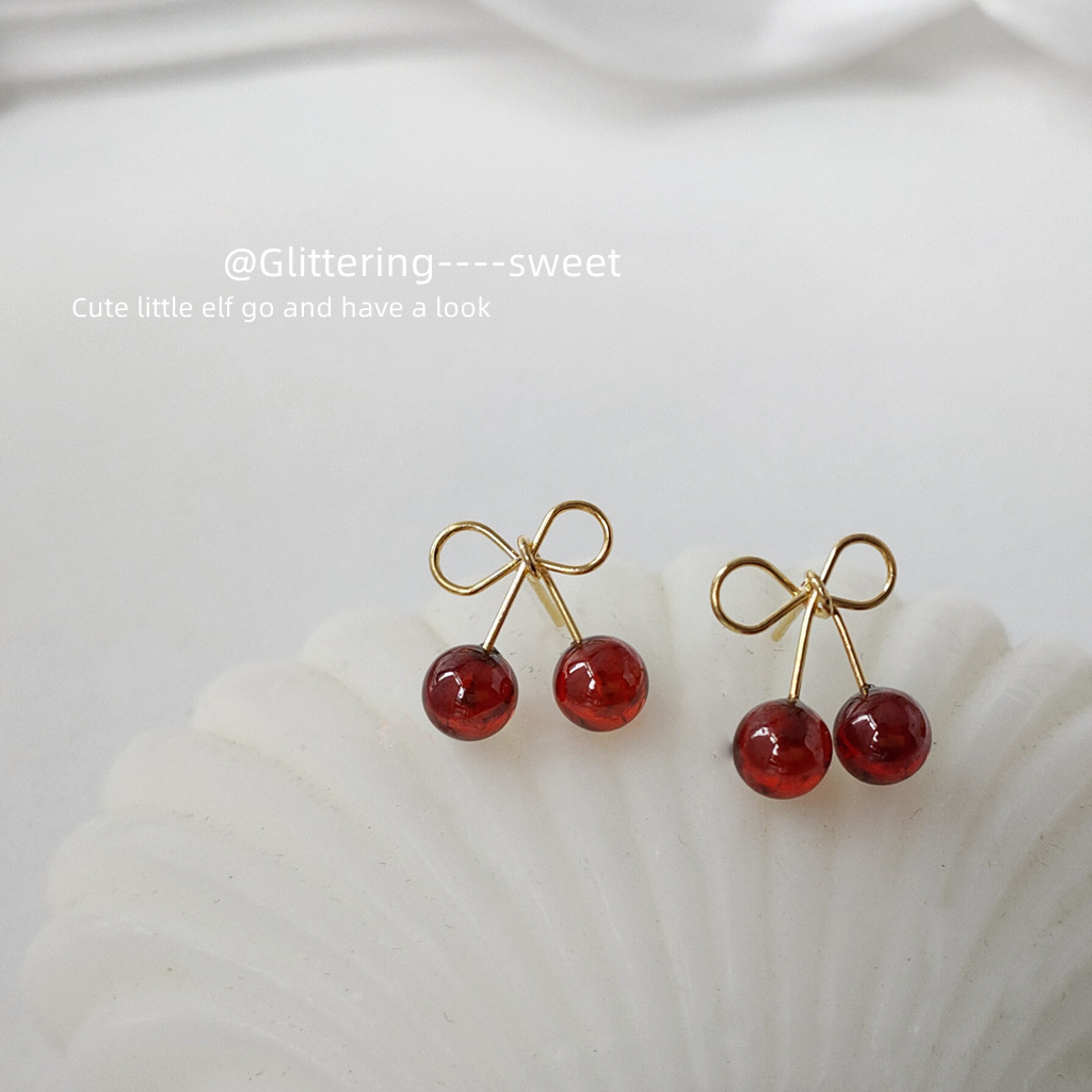 1 Pair Fashion Small Cherry Alloy Inlaid Zircon 14k Gold Plated Women's Ear Studs display picture 4