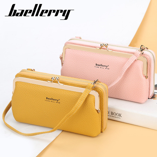 baellerry new mobile phone bag for women Korean version with lychee pattern large capacity crossbody bag fashionable zipper horizontal wallet
