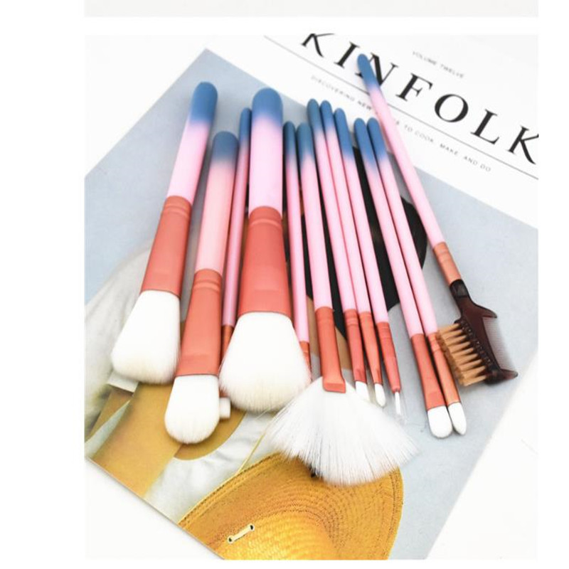 direct deal 12 Only cosmetic brush set Gold and powder filling Colorful Gradient color Handle