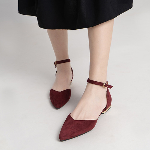 Women's flat shoes  new spring and summer pointed toe hollow one-word belt fairy shoes black work shoes cross-border women's shoes