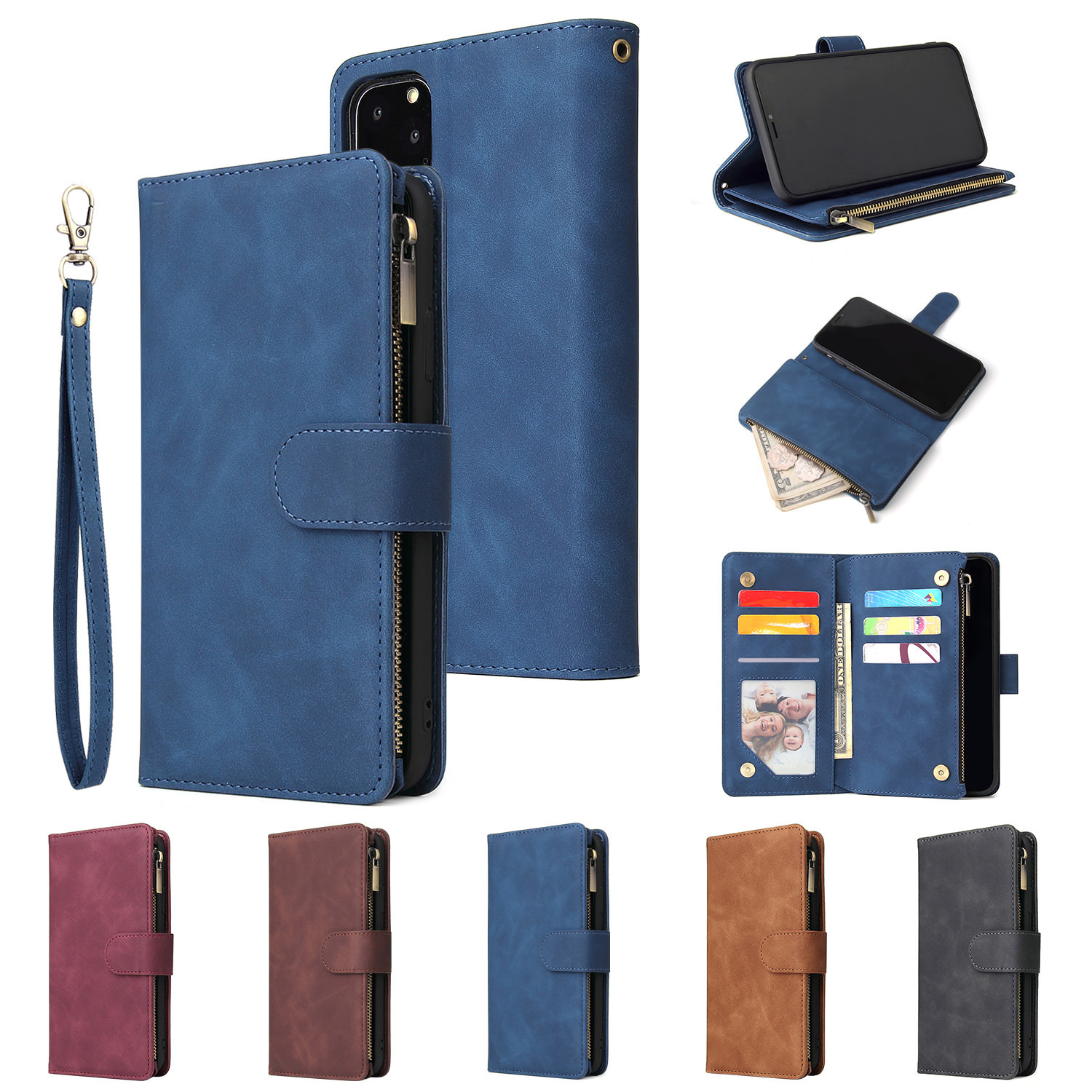 Suitable For IPhone 12 Zipper Phone 17 Pro Max Stand Multi-Card Wallet Leather Case XS_voghion.com