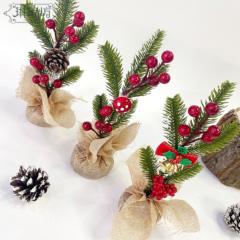 Mini Escritorio de Navidad árbol de flores de regalo caja de regalo de decoración pequeño objeto Campana de cono de pino seta decoración de hojas de pino