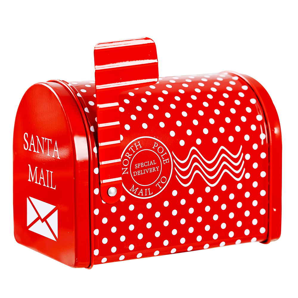 210g Weight Christmas Festival Christmas Decorations Tinplate Mailbox Box Wrought Iron Mailbox Can Children's Gift Cartoon Candy Box 无
